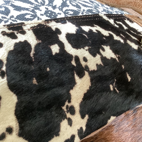 ANN GOTI Cowhide Canvas Zipper Top Crossbody Handbag - Picture 7 of 10